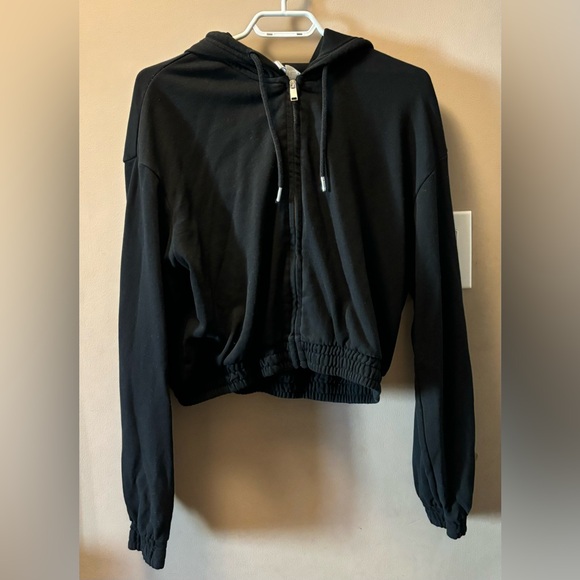 Large black cropped zipped hoodie - Picture 1 of 4